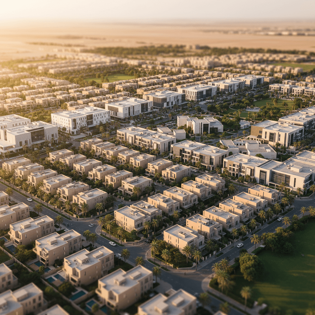 Saudi neighbourhood aerial — cover image for "Ejar System's Latest Enhancements: Standardizing Commercial Lease Agreements an