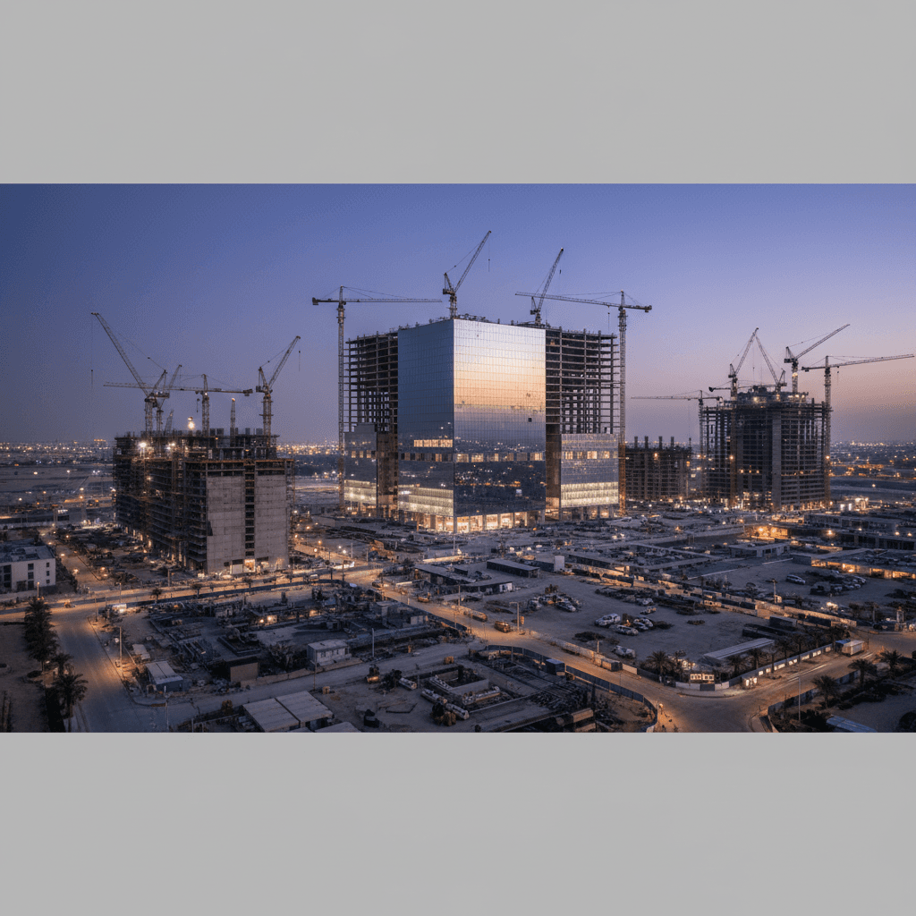 مشروع عقاري سعودي قيد الإنشاء — صورة غلاف لمقال "مشروع المربع الجديد بالرياض: الإطار التنظيمي وفرص الاستثمار العقاري في قلب ا